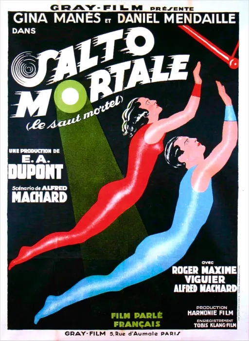 Framed Print : SALTO MORTALE, (aka LE SAUT MORTEL), French poster art, top: Gina Manes, 1931 Framed Print : SALTO MORTALE, (aka LE SAUT MORTEL), French poster art, top: Gina Manes, 1931