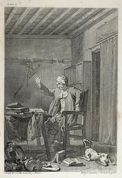 Framed Print : SALVADOR CARMONA, Manuel (1734-1820); CARNICERO, Antonio (1748-1814). The character and pursuits of the famous gentleman Don Quixote. 1780