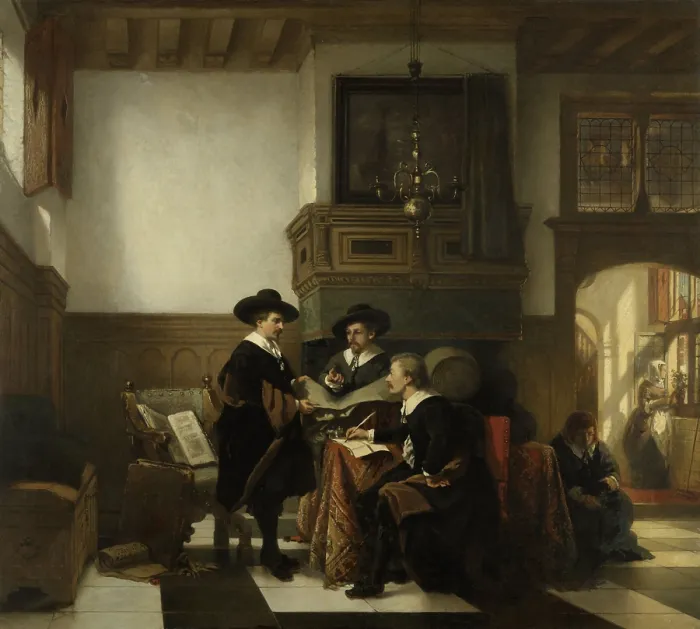 Framed Print : The Sampling Room of the Leiden Square, by Johannes Stroebel, 1866, Dutch painting, oil on canvas