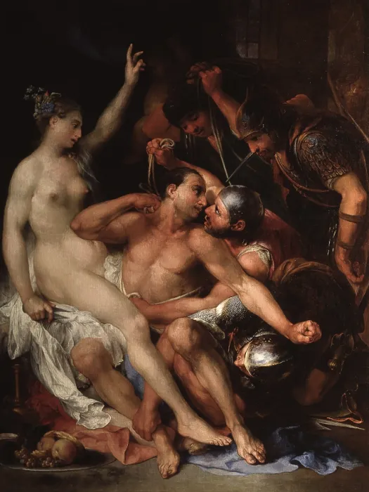 Framed Print : Samson and Delilah, by Andrea Celesti, 1684, 17th Century, oil on canvas - Private collection. Whole artwork view. Samson hunted by the Philistines Framed Print : Samson and Delilah, by Andrea Celesti, 1684, 17th Century, oil on canvas - Private collection. Whole artwork view. Samson hunted by the Philistines