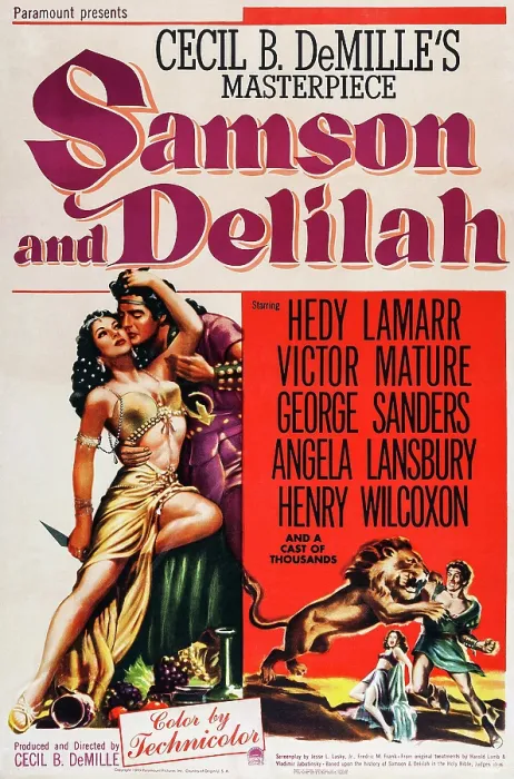 Framed Print : SAMSON AND DELILAH, poster art, left from left: Hedy Lamarr, Victor Mature, 1949