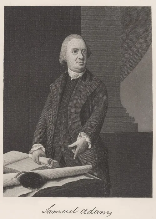 Framed Print : Samuel Adams points at the Massachusetts Charter, which he viewed as a constitution that protected the peoples rights