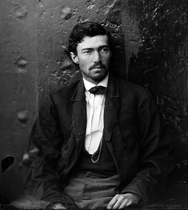 Framed Print : Samuel Arnold, a Lincoln Assassination conspirator in maniacals at the Washington Navy Yard. This photograph was taken on one of the monitors, U.S.S