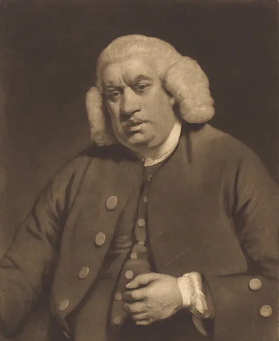 Framed Print : Samuel Johnson, mezzotint by William Doughty after 1772 painting by Sir Joshua Reynolds. Dr