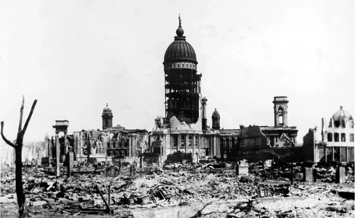 Framed Print : San Francisco, Aftermath of Earthquake and fire, The burnt City Hall building, 4 / 24 / 06. Courtesy: CSU Archives  /  Everett Collection