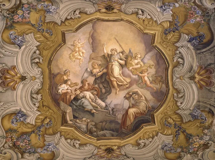 Framed Print : San Marco in Glory, by Carlo Innocenzo known as Carlone or Carloni, 18th century, fresco. - Italy, Lombardy, Monza, Cathedral. Whole artwork view