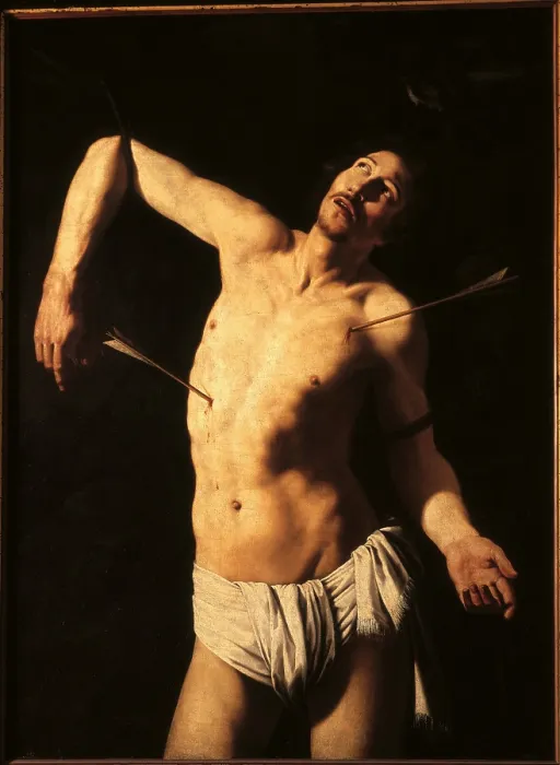 Framed Print : San Sebastiano, unknown artist related to Michelangelo Merisi also known as Caravaggio, Saint Sebastian, 17th century, oil on canvas - Italy, Lombardy, Milan, Brera Collection