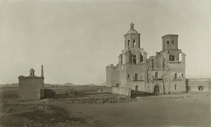Framed Print : San Xavier Church near Tucson, Arizona, was The Spanish Colonial mission to the Tohono Oodham Indians. Photo ca. 1900 (BSLOC_2020_1_7)