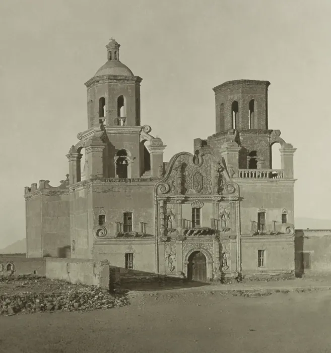 Framed Print : San Xavier mission near Tucson, Arizona, ca. 1900. It was founded as a Catholic mission by Father Eusebio Kino in 1692. The church was built between 1783 and 1797 (BSLOC_2020_1_8)