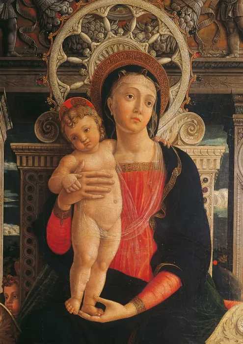 Framed Print : San Zeno Altarpiece (Holy Conversation), by Andrea Mantegna, 1456 - 1459, 15th Century, tempera on panel, polyptych, gilded frame, cm 125 x 212 - Italy, Veneto, Verona Framed Print : San Zeno Altarpiece (Holy Conversation), by Andrea Mantegna, 1456 - 1459, 15th Century, tempera on panel, polyptych, gilded frame, cm 125 x 212 - Italy, Veneto, Verona