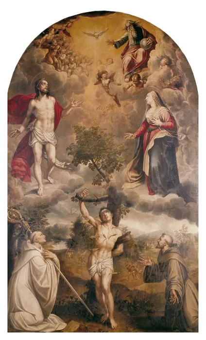 Framed Print : SANCHEZ COELLO, Alonso (1531-1588). Saint Sebastian between Saint Bernard and Saint Francis. 1582. Mannerism art. Oil on canvas. SPAIN. Madrid. Prado Museum Framed Print : SANCHEZ COELLO, Alonso (1531-1588). Saint Sebastian between Saint Bernard and Saint Francis. 1582. Mannerism art. Oil on canvas. SPAIN. Madrid. Prado Museum