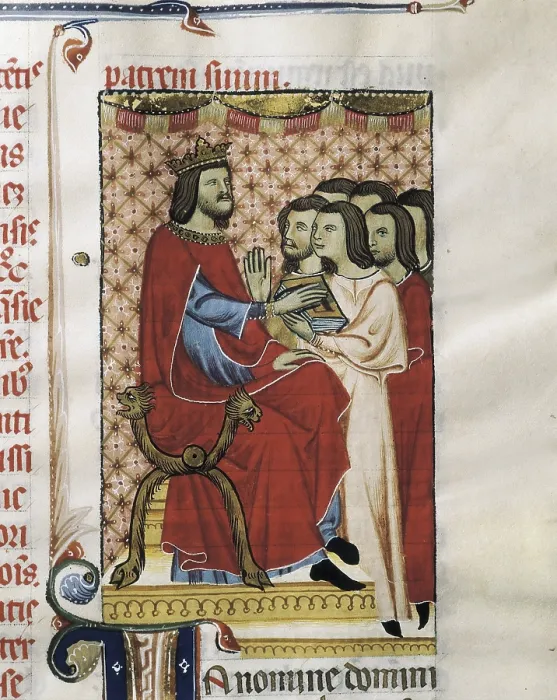 Framed Print : Sancho I ( -1324). King of Majorca (1311-1324). Llibre de franqueses i privilegis del Regne de Mallorca. Fol. 12. Gothic art. Miniature Painting. SPAIN. Palma de Mallorca