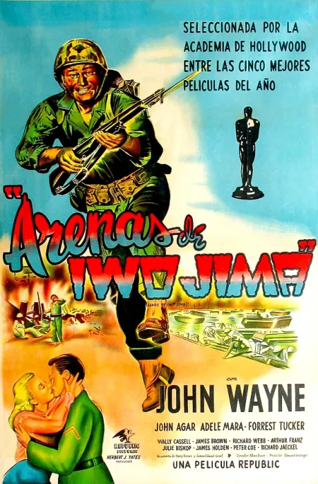 Framed Print : SANDS OF IWO JIMA, upper left: John Wayne; lower left, from left: Adele Mara, John Agar on circa early-1950s Spanish poster art, 1949