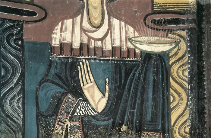 Framed Print : SANT CLIMENT DE TALL, Master of (12th century). Church of Sant Climent in Tall. Paintings in the central apse. c. 1123. Detail of the Virgin. Romanesque art. Fresco. SPAIN
