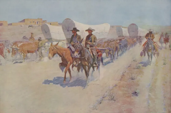 Framed Print : THE SANTA FE TRADE, by Frederick Remington, 1904. The Santa Fe Trail connected Franklin, Missouri, with Santa Fe, New Mexico