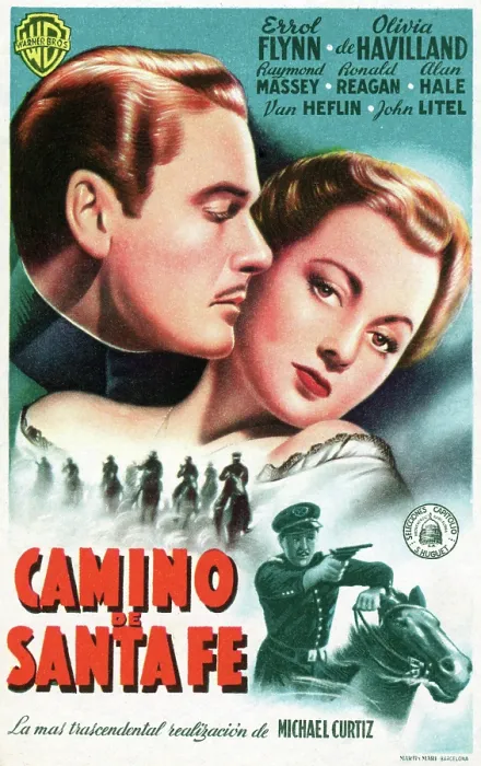 Framed Print : SANTA FE TRAIL, Errol Flynn, Olivia De Havilland, (Spanish ad art) 1940