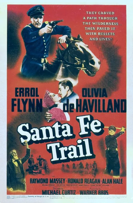 Framed Print : SANTA FE TRAIL, top: Errol Flynn, center from left: Olivia de Havilland, Errol Flynn on midget window card, 1940 Framed Print : SANTA FE TRAIL, top: Errol Flynn, center from left: Olivia de Havilland, Errol Flynn on midget window card, 1940