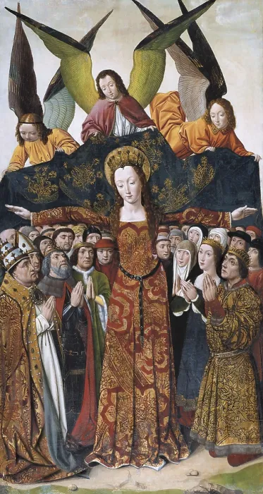 Framed Print : SANTA MARIA DEL CAMPO, Master of (14th century-15th century). Virgin of Mercy. end 15th c. Close to the Virgin, the Catholic Monarchs. Spanish-Flemish school. Gothic art Framed Print : SANTA MARIA DEL CAMPO, Master of (14th century-15th century). Virgin of Mercy. end 15th c. Close to the Virgin, the Catholic Monarchs. Spanish-Flemish school. Gothic art