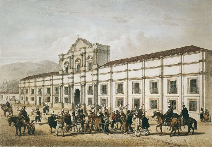 Framed Print : Santiago de Chile (1854). Casa de la Moneda and prisoners. Litography. AISA / Everett Collection**US SALES ONLY**
