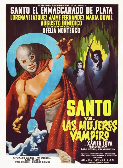 Framed Print : SANTO VS. THE VAMPIRE WOMEN), (aka SANTO VS. LAS MUJERES VAMPIRO), left: Santo on Spanish poster art, 1962 Framed Print : SANTO VS. THE VAMPIRE WOMEN), (aka SANTO VS. LAS MUJERES VAMPIRO), left: Santo on Spanish poster art, 1962
