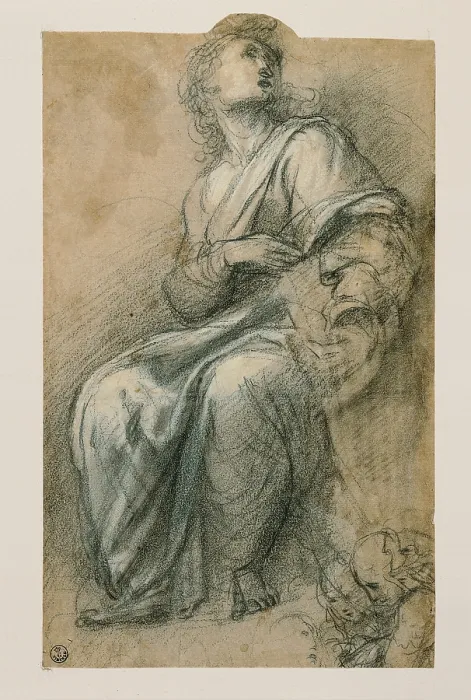Framed Print : Sanzio Raffaello, Male Figure Wrapped in a Mantle, Sitting and Turned to the Left -Sketch of a Group of Figures, 1483 - 1520, 15th Century, black and white pencil on paper, Italy Framed Print : Sanzio Raffaello, Male Figure Wrapped in a Mantle, Sitting and Turned to the Left -Sketch of a Group of Figures, 1483 - 1520, 15th Century, black and white pencil on paper, Italy