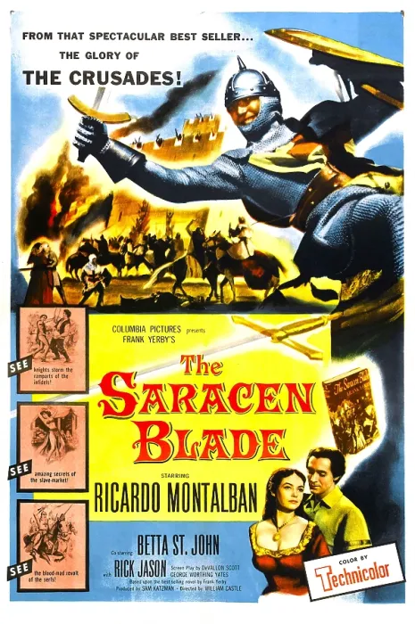 Framed Print : THE SARACEN BLADE, US poster art, bottom right: Betta St. John, Ricardo Montalban, 1954