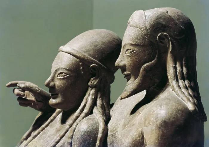 Framed Print : Sarcophagus from Cerveteri. ca. 520 BC. Married couple belonging to the Etruscan high aristocracy. Upper detail. Terracotta. Etruscan art. Sculpture. ITALY. Rome Framed Print : Sarcophagus from Cerveteri. ca. 520 BC. Married couple belonging to the Etruscan high aristocracy. Upper detail. Terracotta. Etruscan art. Sculpture. ITALY. Rome