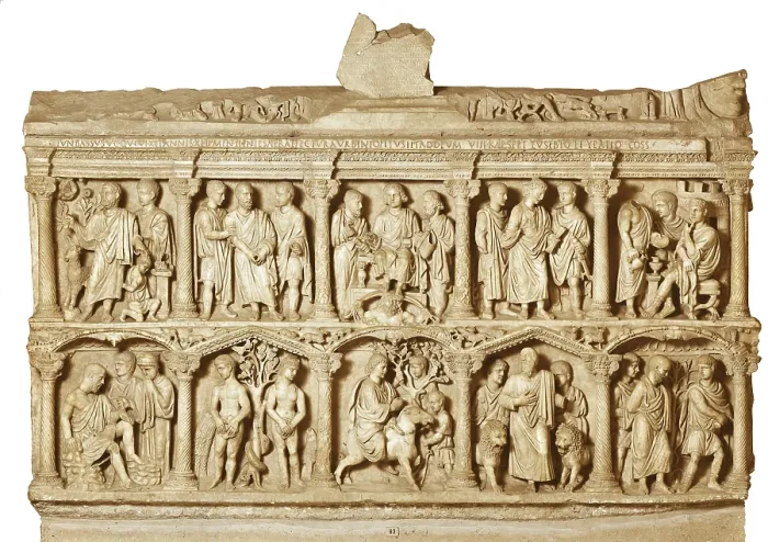Framed Print : Sarcophagus of Giunio Basso. 359. Scenes from the Bible. Paleo-christian art. Relief on marble. VATICAN CITY. Vatican Museums Framed Print : Sarcophagus of Giunio Basso. 359. Scenes from the Bible. Paleo-christian art. Relief on marble. VATICAN CITY. Vatican Museums