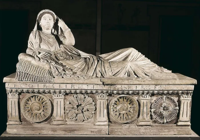 Framed Print : Sarcophagus of Larthia Seianti. 1st half 2nd c. Polychrome terracotta. Etruscan art. Terra-cotta. ITALY. Florence. National Museum of Archaeology. Proc: ITALY. Chiusi