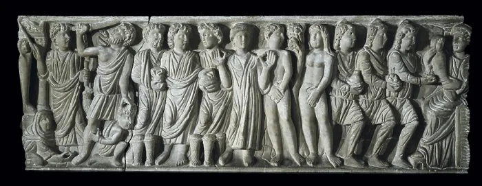 Framed Print : Front of the sarcophagus of Layos with a depiction of Biblical scenes. Decoration shaped as frieze. Constantinian era. 4th c. Paleo-christian art. Relief on marble. SPAIN Framed Print : Front of the sarcophagus of Layos with a depiction of Biblical scenes. Decoration shaped as frieze. Constantinian era. 4th c. Paleo-christian art. Relief on marble. SPAIN