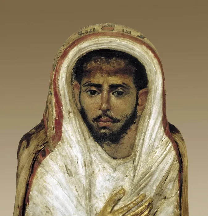 Framed Print : Sarcophagus with portrait of a man. 1st-2nd c. Egyptian art. Roman and Byzantine period. Painting. UNITED KINGDOM. Manchester. Manchester Museum