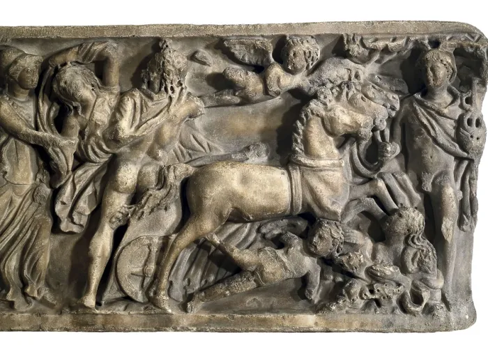 Framed Print : Sarcophagus of the Rape of Proserpina. 2nd c. AD. Detail. Roman art. Relief on marble. SPAIN. Barcelona. Archaeology Museum of Catalonia. Proc: SPAIN. Santa Pola
