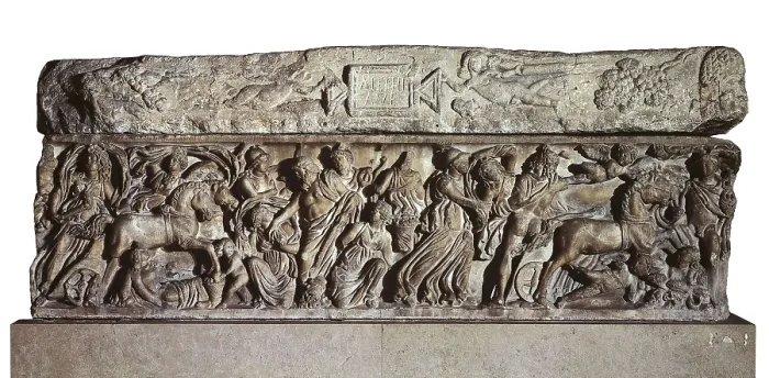 Framed Print : Sarcophagus of the Rape of Proserpina. 2nd c. AD. Roman art. Relief on marble. SPAIN. Barcelona. Archaeology Museum of Catalonia. Proc: SPAIN. Santa Pola