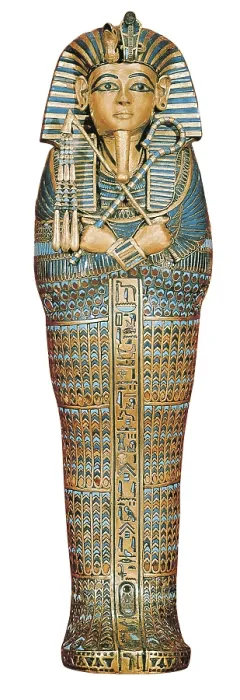 Framed Print : Sarcophagus for the viscera. 1375 - 1358 BC. 18th Dynasty. Made in plated wood with golden sheets inlaid. From the Tut-Ankh-Amun's treasure. Egyptian art. New Kingdom. EGYPT