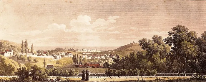 Framed Print : Sarri seen from the Convent of Capucines. Litography. SPAIN. Barcelona. Barcelona City History Museum. AISA / Everett Collection**US SALES ONLY**
