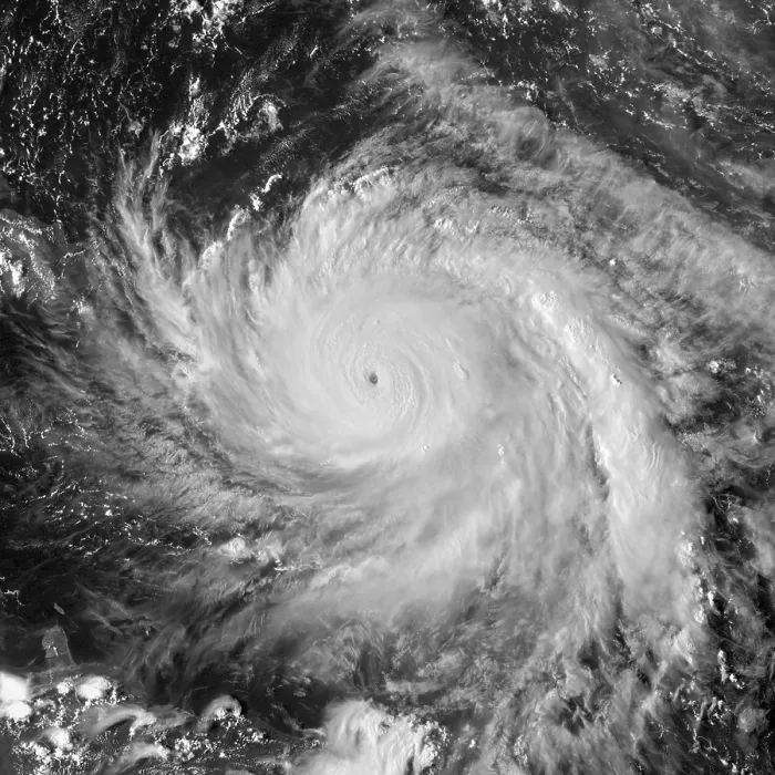 Framed Print : Satellite image of Hurricane Maria near peak intensity northwest of Dominica on Sept. 19, 2017. She caused the worst natural disaster on record in Dominica. On Sept