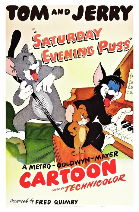 Framed Print : SATURDAY EVENING PUSS, US poster art, Tom and Jerry (left and center), 1950