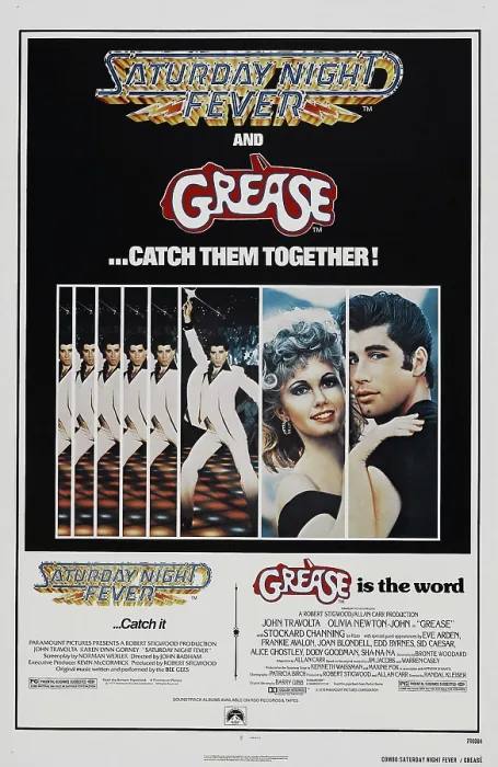 Framed Print : SATURDAY NIGHT FEVER 1977, GREASE, 1978, US poster, John Travolta, Olivia Newton John. Paramount / courtesy Everett Collection