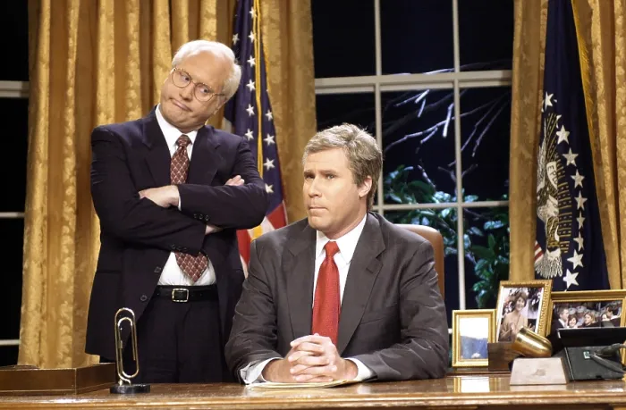 Framed Print : SATURDAY NIGHT LIVE, Darrell Hammond (as Dick Cheney), Will Ferrell (as George W. Bush), Cheney & Bush, (Season 26), 1975