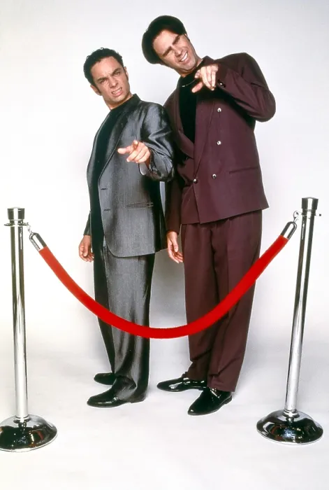 Framed Print : SATURDAY NIGHT LIVE, from left: Will Ferrell, Chris Kattan as the Roxbury Guys 1975