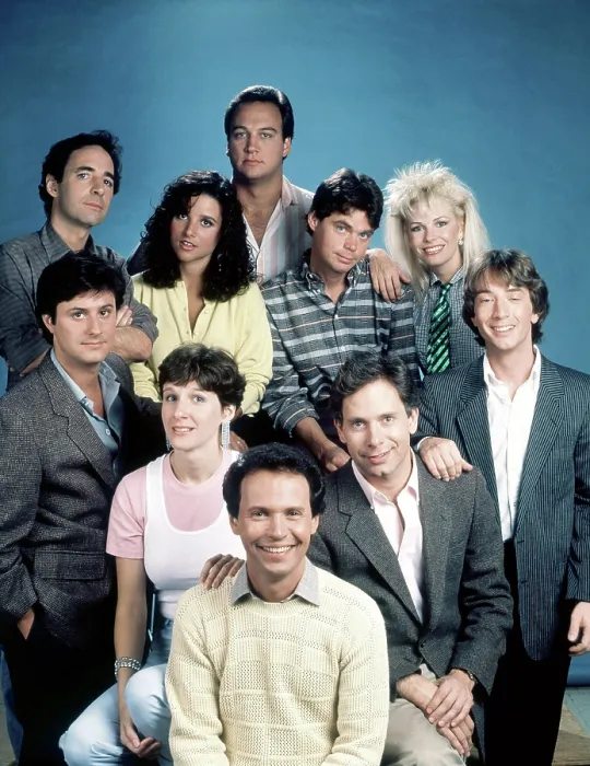 Framed Print : SATURDAY NIGHT LIVE, top row from left: Harry Shearer, Julia Louis-Dreyfus, Jim Belushi, Rich Hall, Pamela Stephenson, bottom row: Gary Kroeger, Mary Gross, Billy Crystal