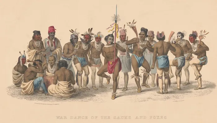 Framed Print : Sauk and Fox Native American men perform a war dance, 1836 Framed Print : Sauk and Fox Native American men perform a war dance, 1836