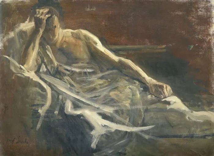 Framed Print : Saul, by Jozef Israels, 1899, Dutch painting, oil on canvas. Study of Saul lying on a couch, with his right hand on the forehead (BSLOC_2016_2_154)
