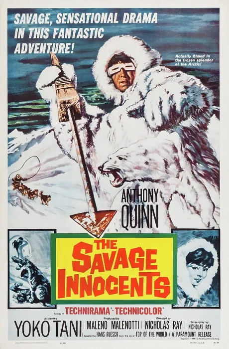 Framed Print : THE SAVAGE INNOCENTS, US poster art, from top: Anthony Quinn, Yoko Tani, 1959