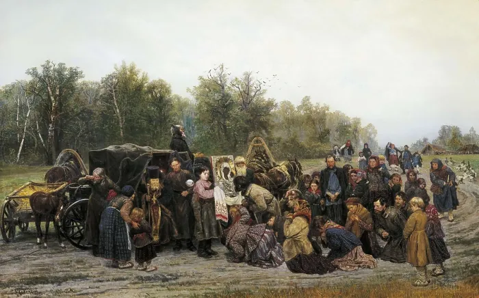 Framed Print : SAVITSKI, Konstantin Apollonovitch (1844-1905). Meeting of the icon. 1878. Realism. Oil on canvas. RUSSIA. Moscow. Tretyakov Gallery. AISA / Everett Collection**US SALES ONLY**