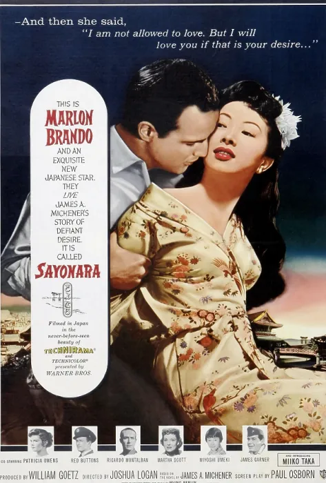 Framed Print : SAYONARA, top from left: Marlon Brando, Miiko Taka, bottom from left: Patricia Owens, Red Buttons, Ricardo Montalban, Martha Scott, Mayoshi Umeki, James Garner, 1957 Framed Print : SAYONARA, top from left: Marlon Brando, Miiko Taka, bottom from left: Patricia Owens, Red Buttons, Ricardo Montalban, Martha Scott, Mayoshi Umeki, James Garner, 1957