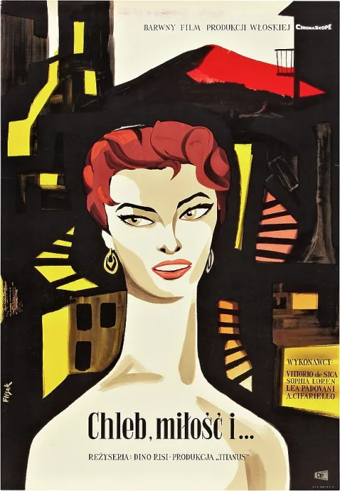 Framed Print : SCANDAL IN SORRENTO, (aka PANE, AMORE E... aka CHELB, MILOSC I...), Sophia Loren on Polish poster art, 1955