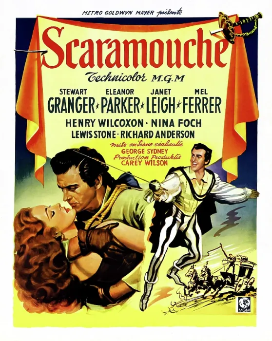 Framed Print : SCARAMOUCHE, Eleanor Parker, Stewart Granger, (Belgian poster art), 1952