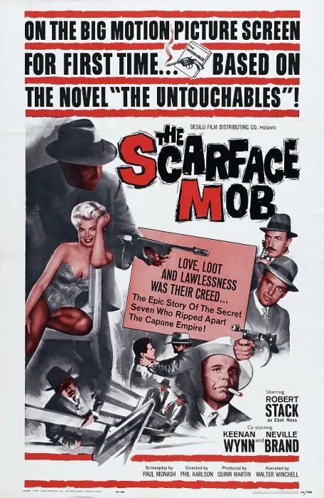 Framed Print : THE SCARFACE MOB, (aka THE UNTOUCHABLES), US poster art, left: Barbara Nichols; right, from top: Keenan Wynn, Robert Stack, Neville Brand