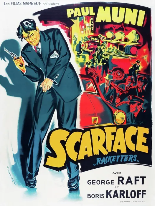 Framed Print : SCARFACE, Paul Muni on French poster art, 1932